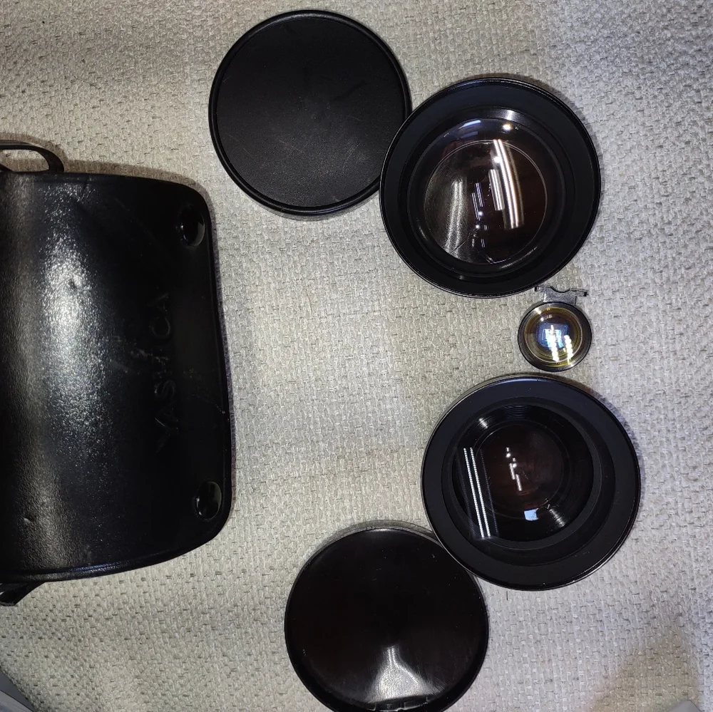 Yashika camera lenses and case